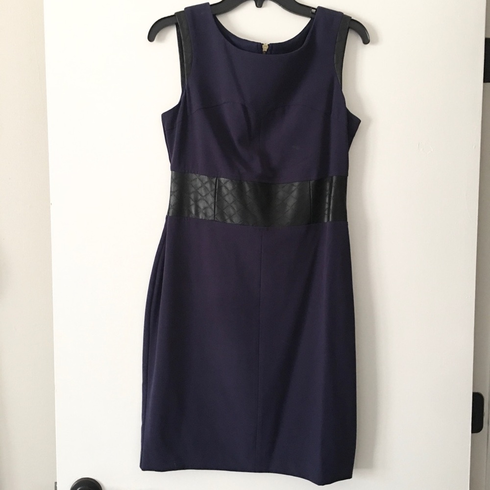 Blue with Black pleather quilted pencil dress